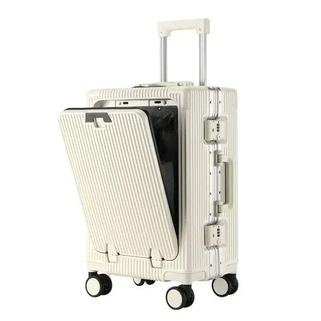 Luxe Trolleykoffer met Voorvak & USB – Aluminium Frame
