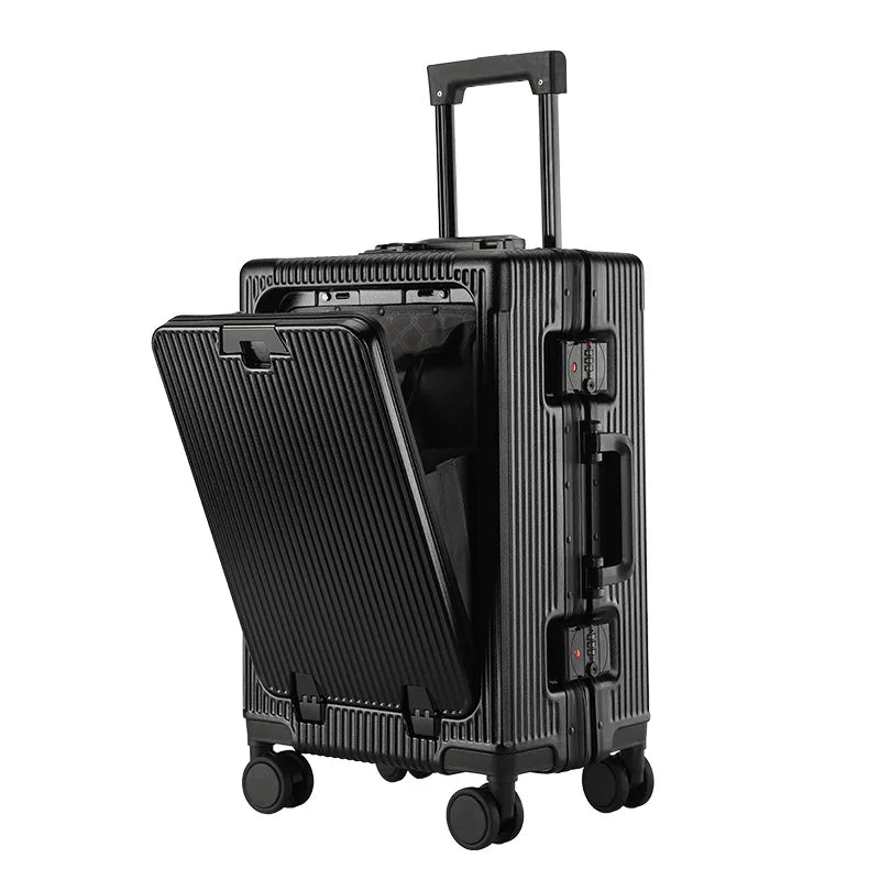 Luxe Trolleykoffer met Voorvak & USB – Aluminium Frame