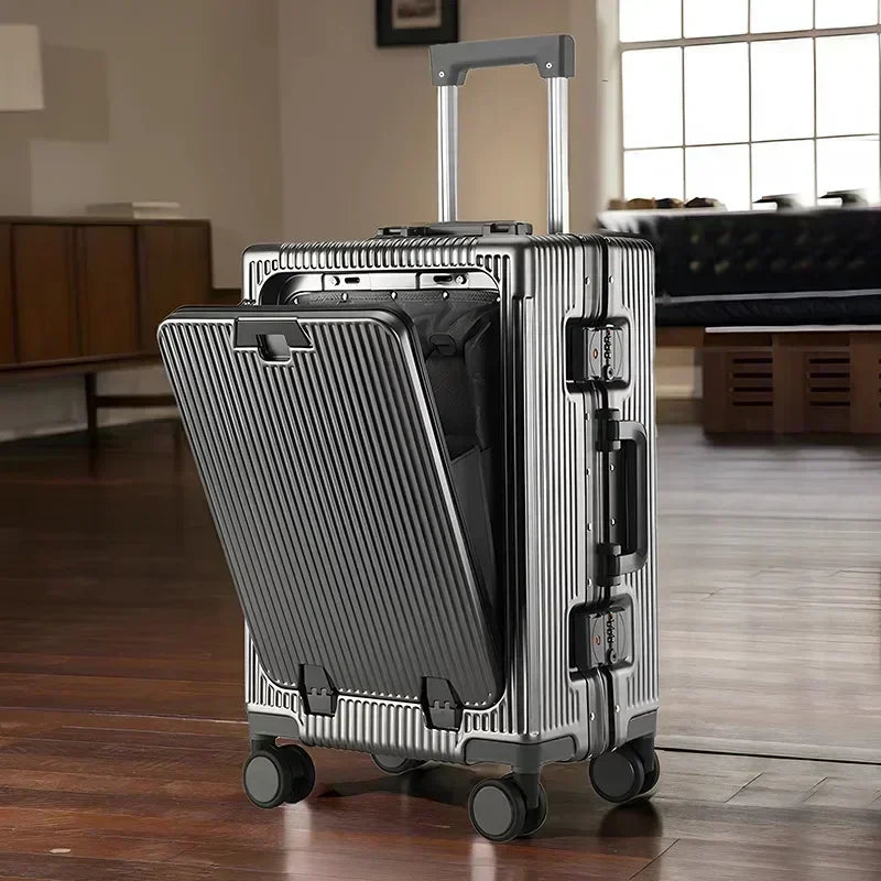 Luxe Trolleykoffer met Voorvak & USB – Aluminium Frame