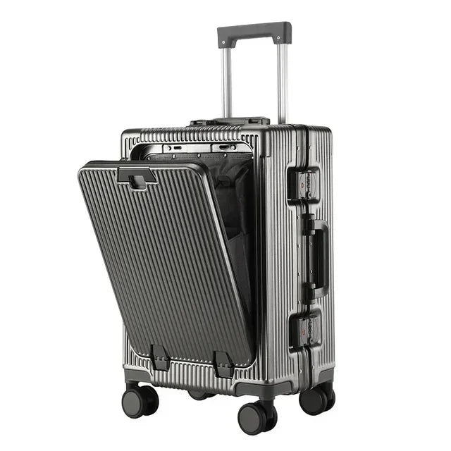 Luxe Trolleykoffer met Voorvak & USB – Aluminium Frame