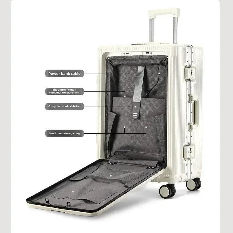 Luxe Trolleykoffer met Voorvak & USB – Aluminium Frame