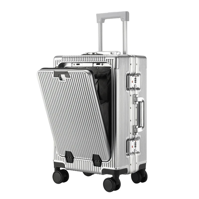 Luxe Trolleykoffer met Voorvak & USB – Aluminium Frame