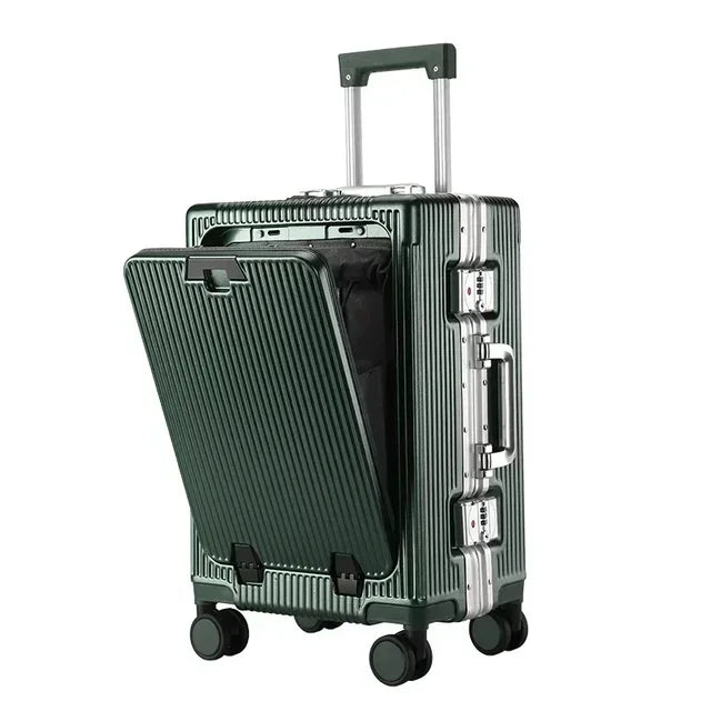 Luxe Trolleykoffer met Voorvak & USB – Aluminium Frame